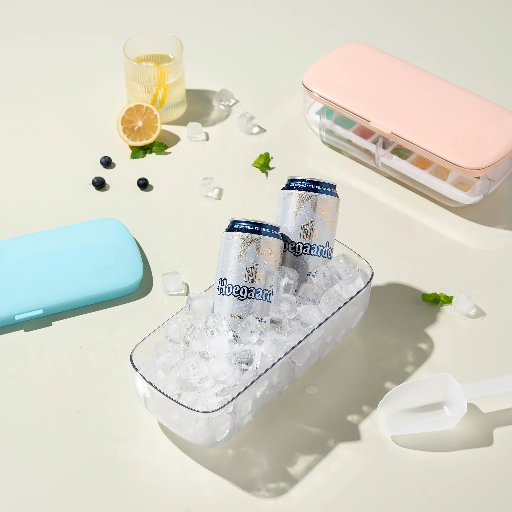 UMAI Ice Cube Trays with Scoop | 24 compartments | One-Press Demolding | Ice Cubes for Whiskey Cocktails Soft Drinks Juices | BPA Free | Pink