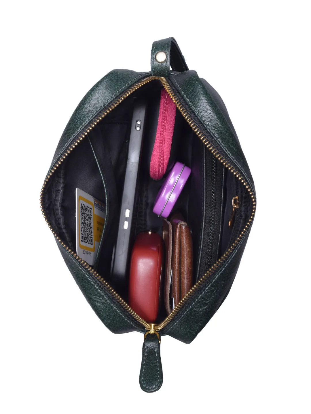 UrbanEase Compact Green Leather Sling