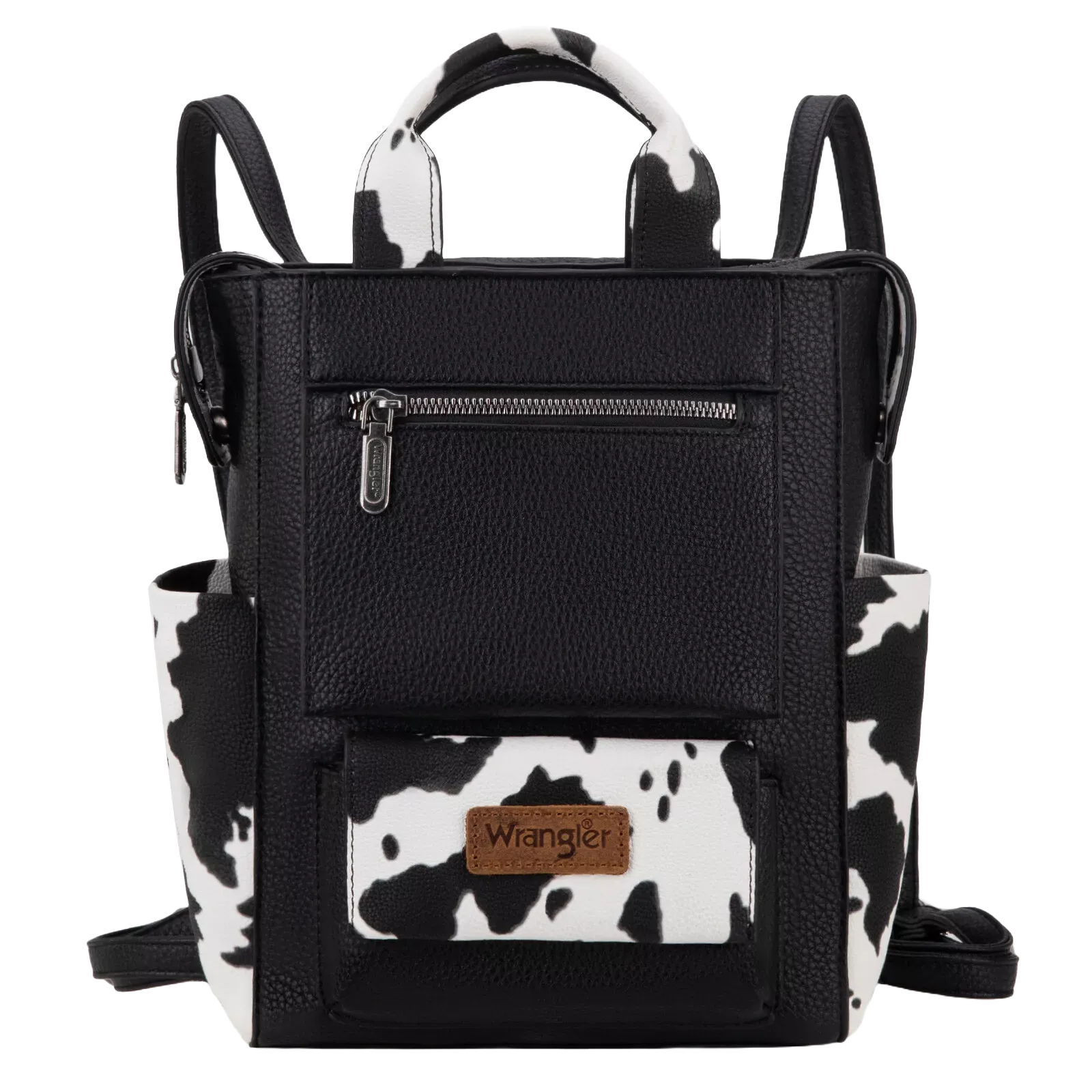 Wrangler Ladies Black & White Cow Print Tote Shoulder Bag Convertible Backpack WG161-9112BK-OW