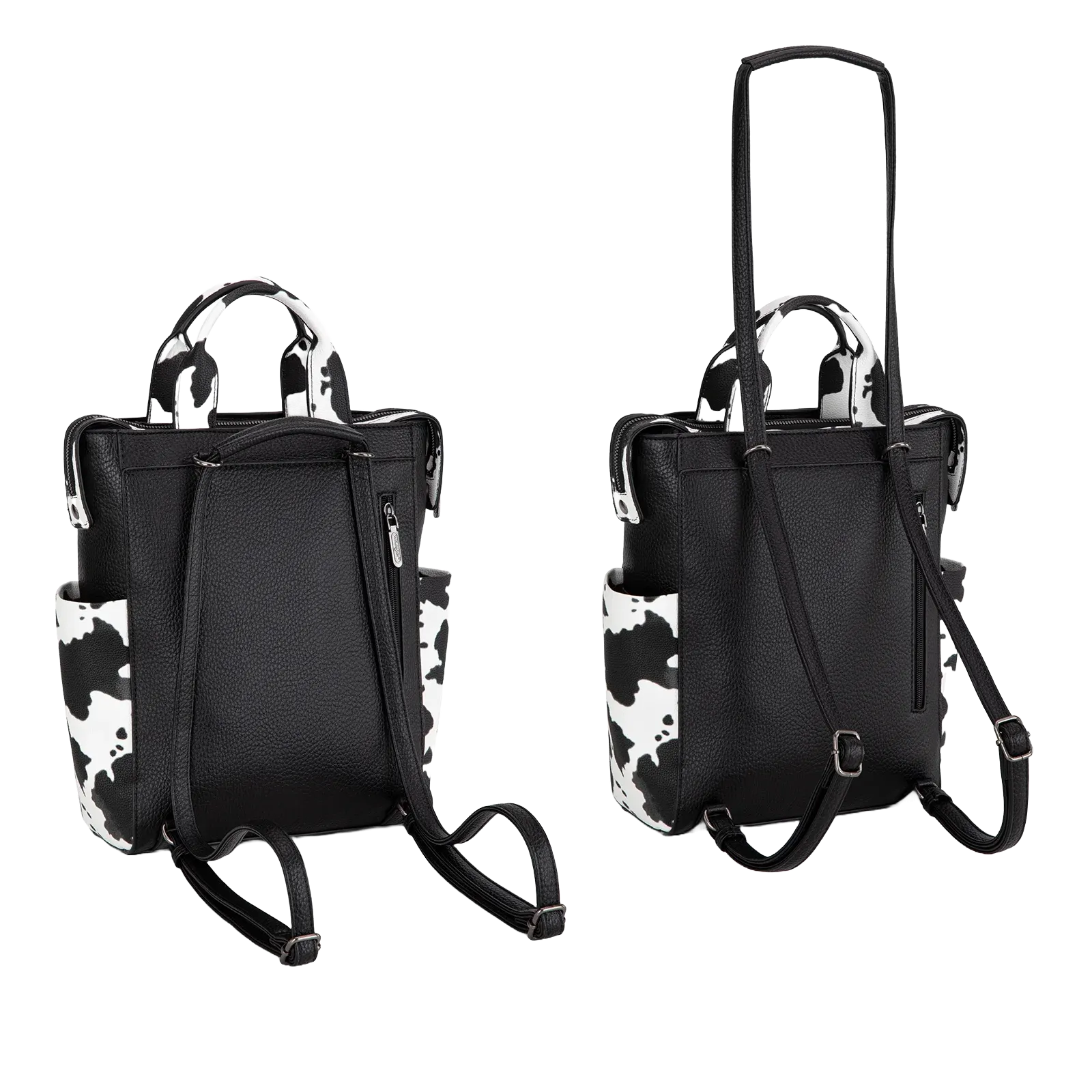Wrangler Ladies Black & White Cow Print Tote Shoulder Bag Convertible Backpack WG161-9112BK-OW