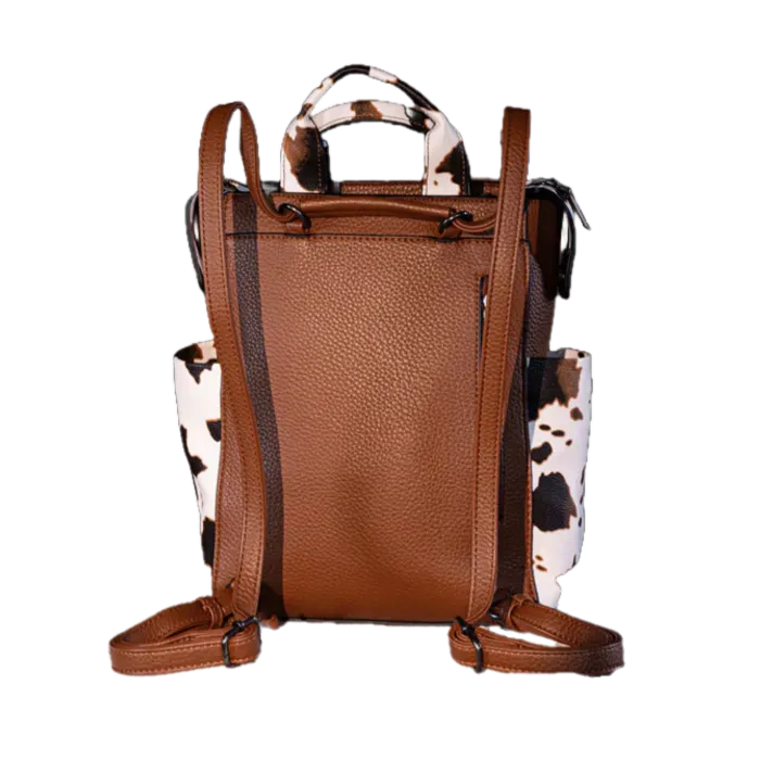 Wrangler Ladies Brown Cow Print Convertible Leather Backpack WG161-9112BR-BR