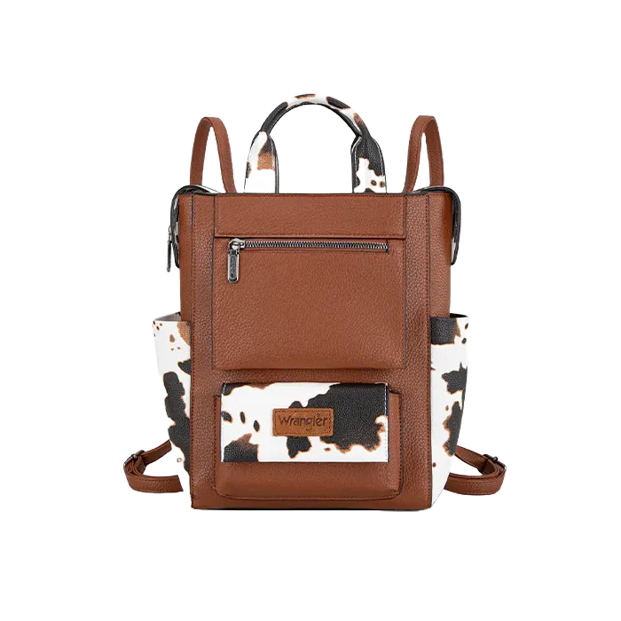 Wrangler Ladies Brown Cow Print Convertible Leather Backpack WG161-9112BR-BR